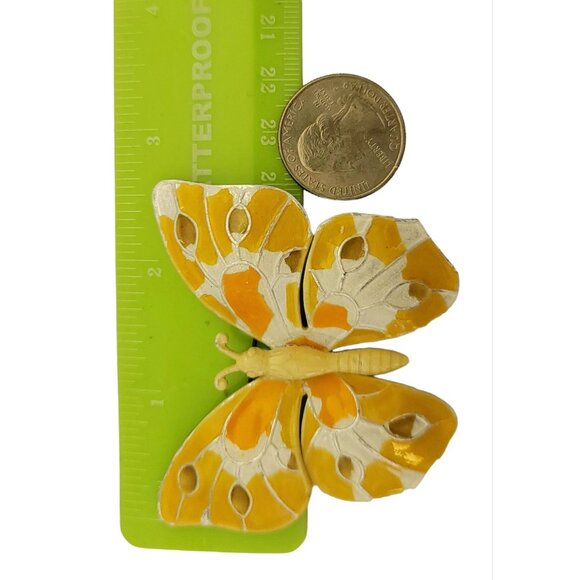 Vintage Yellow, White Enamel Aluminum Butterfly Brooch, Germany M894 - Picture 3 of 5